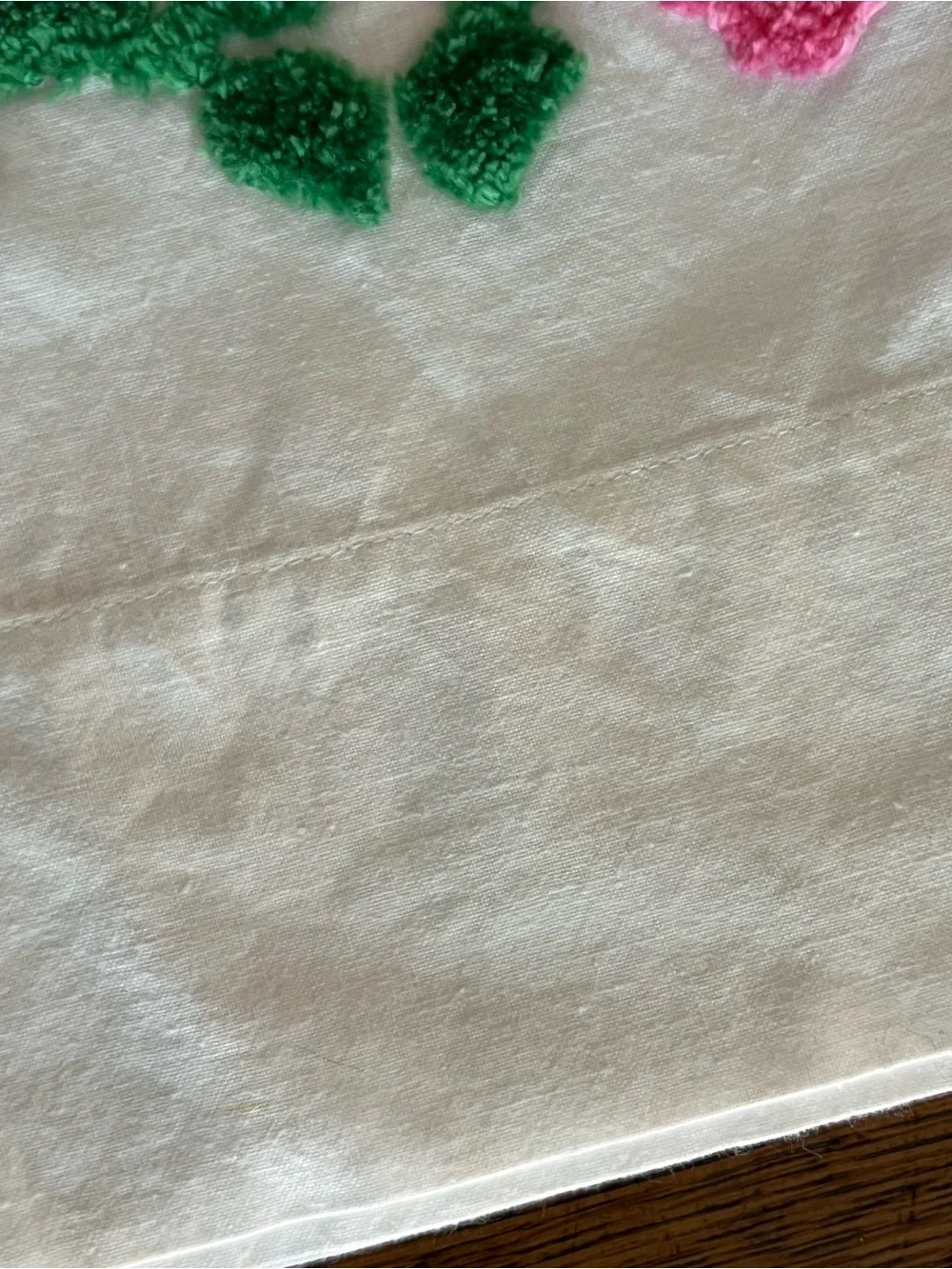 Vintage Pillowcases 20x30 Chenille Floral Accents Hot Pink & Christmas Green